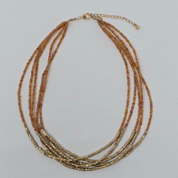 Lia Sophia Multi Strand Gold Tone and Amber Orange Beaded Necklace - Picture 4 of 11